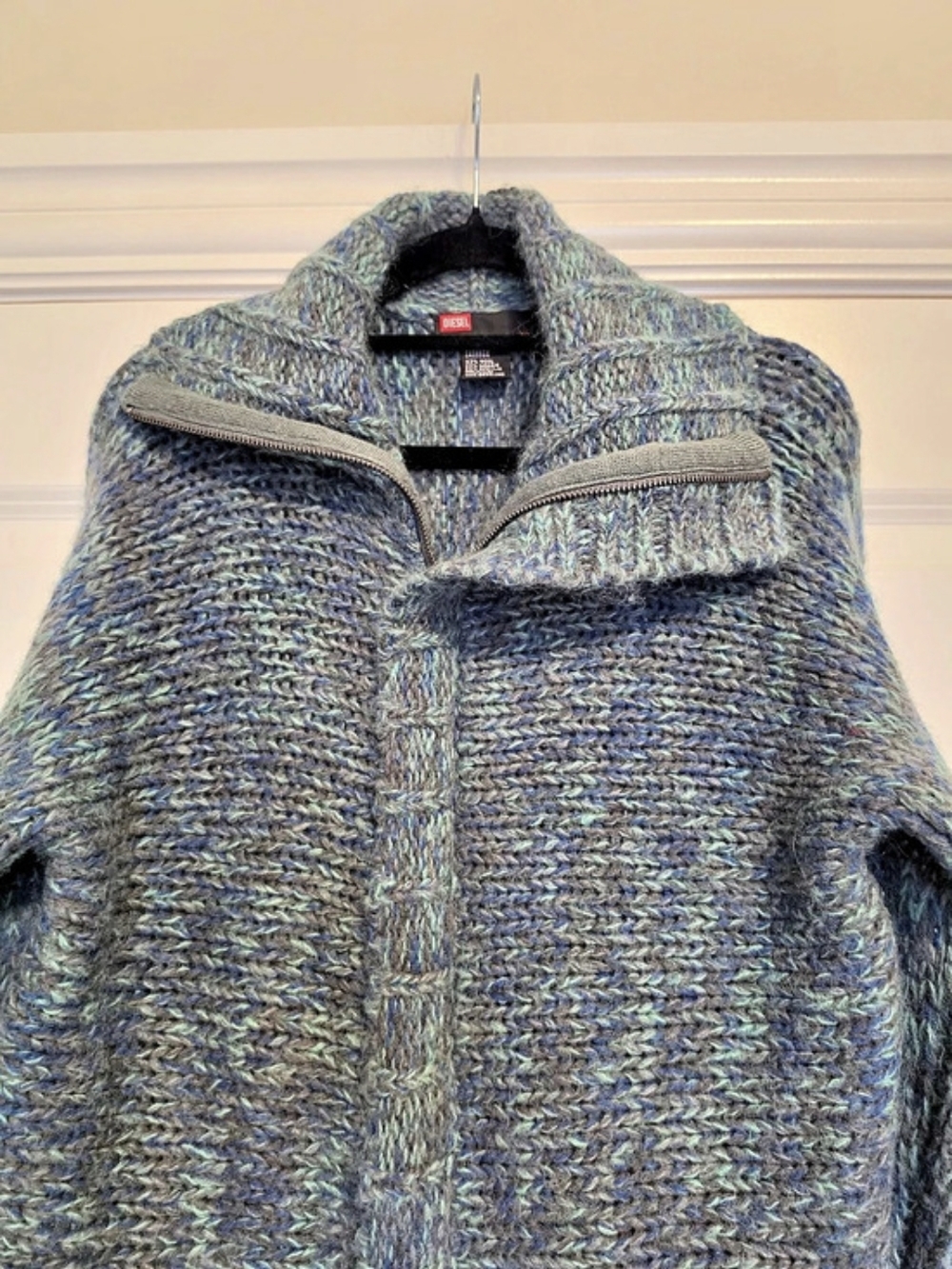 DIESEL VINTAGE Y2K MEN'S WOOL MOHAIR CHUNKY KNIT ZIP CARDIGAN L